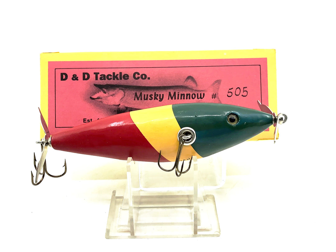D & D Tackle Co. Musky Minnow Numbered #505, Green/Yellow/Red Color w/Box