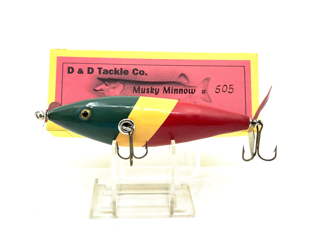 D & D Tackle Co. Musky Minnow Numbered #505, Green/Yellow/Red Color w/Box