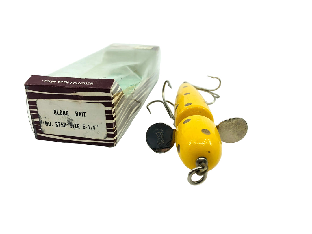Pflueger Globe 3750 Size 5 1/4", Yellow Gold Spots Color in Box