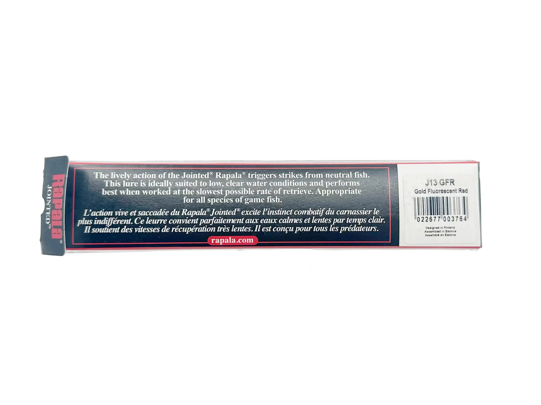 Rapala Jointed J13, GFR Gold Fluorescent Red, in Box