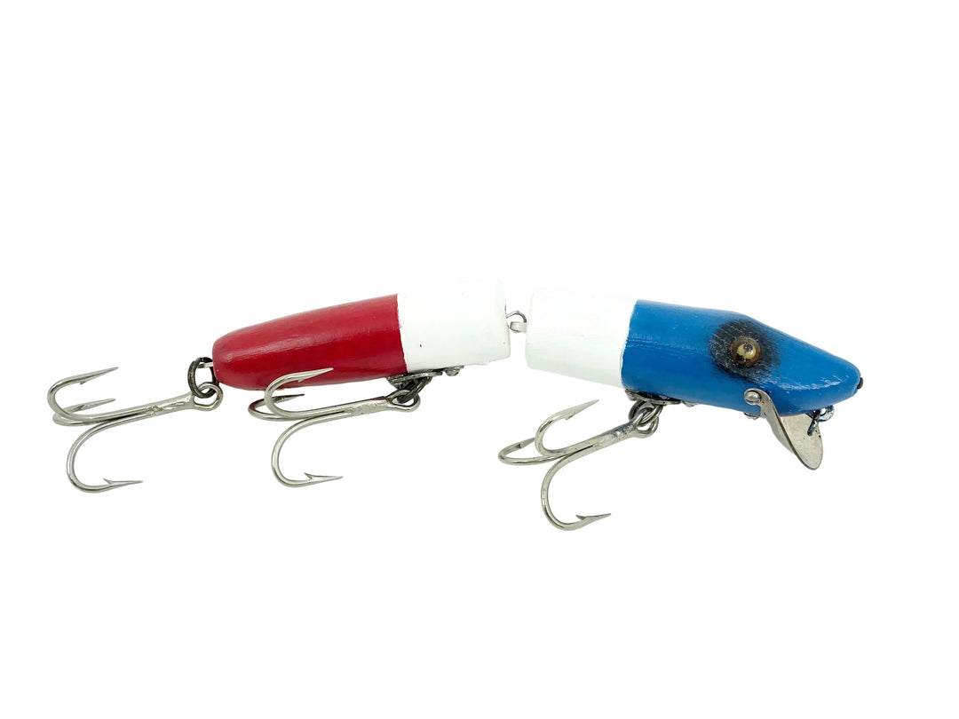 Heddon Repainted Giant Jointed Vamp 7350, Repainted Red/White/Blue Color