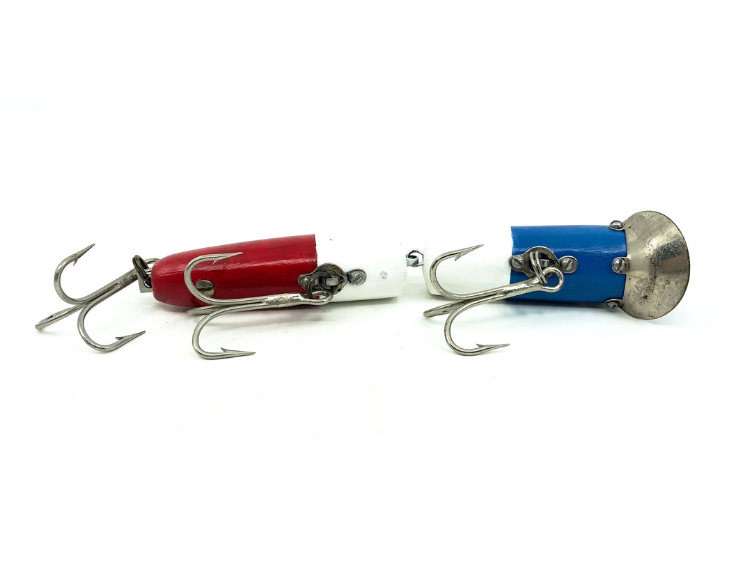 Heddon Repainted Giant Jointed Vamp 7350, Repainted Red/White/Blue Color