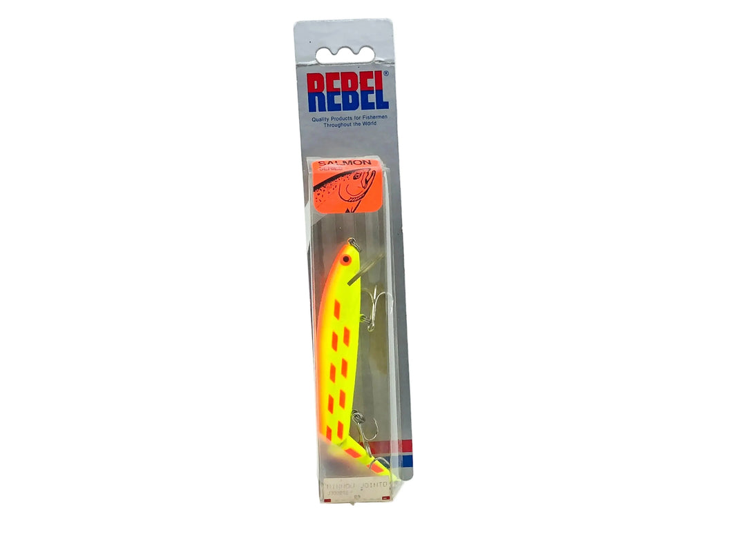 Rebel Jointed J30 Minnow, Salmon Series Orange/Chartreuse Color on Card