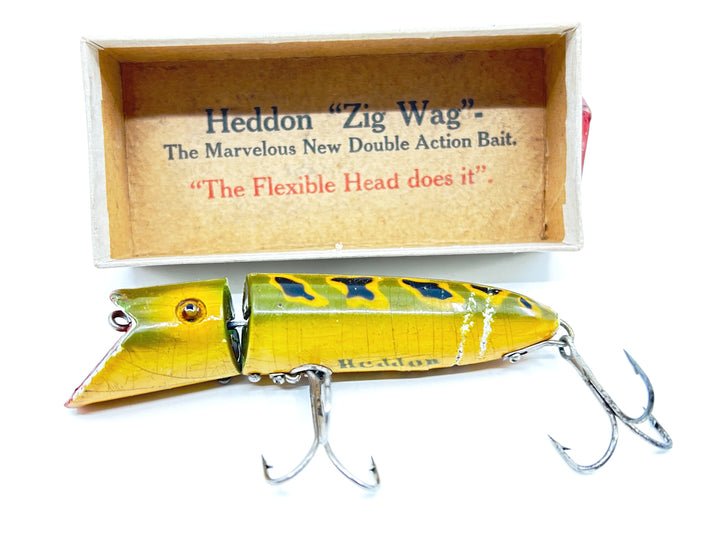 Heddon Zig Wag in Luny Frog Color with Down Leaping Bass Box