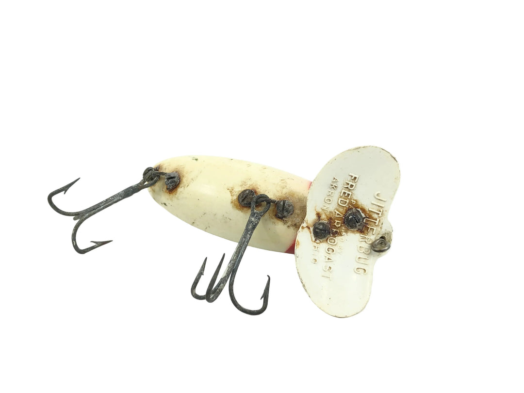 Arbogast Plastic Lip Jitterbug 1940's WWII Era, Red Head/White/White Lip Color - War Bug!