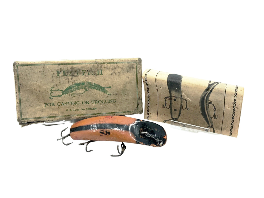 Helin Wooden Flatfish S3, OB Orange Black Stripe Color, 1945