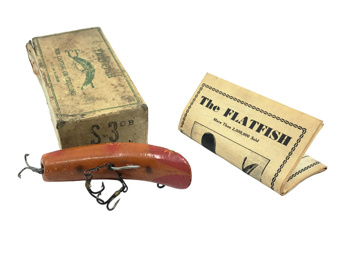 Helin Wooden Flatfish S3, OB Orange Black Stripe Color, 1945