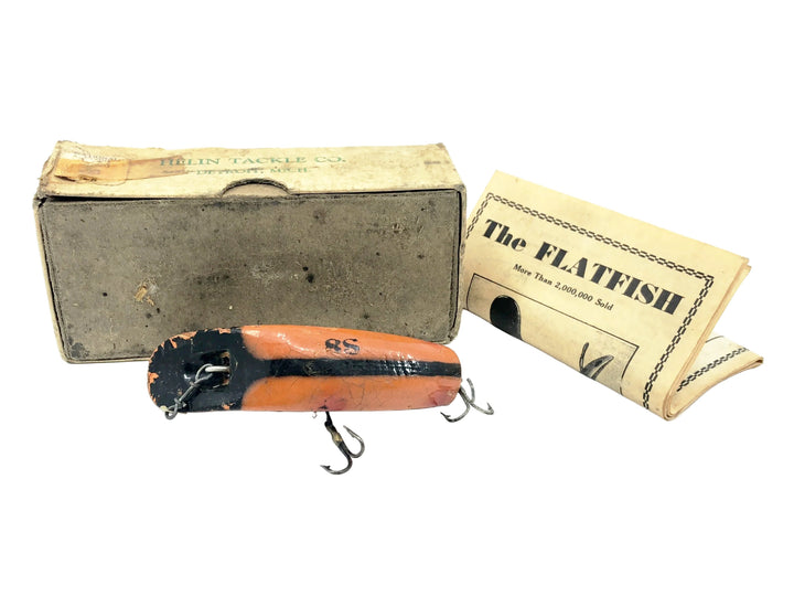 Helin Wooden Flatfish S3, OB Orange Black Stripe Color, 1945