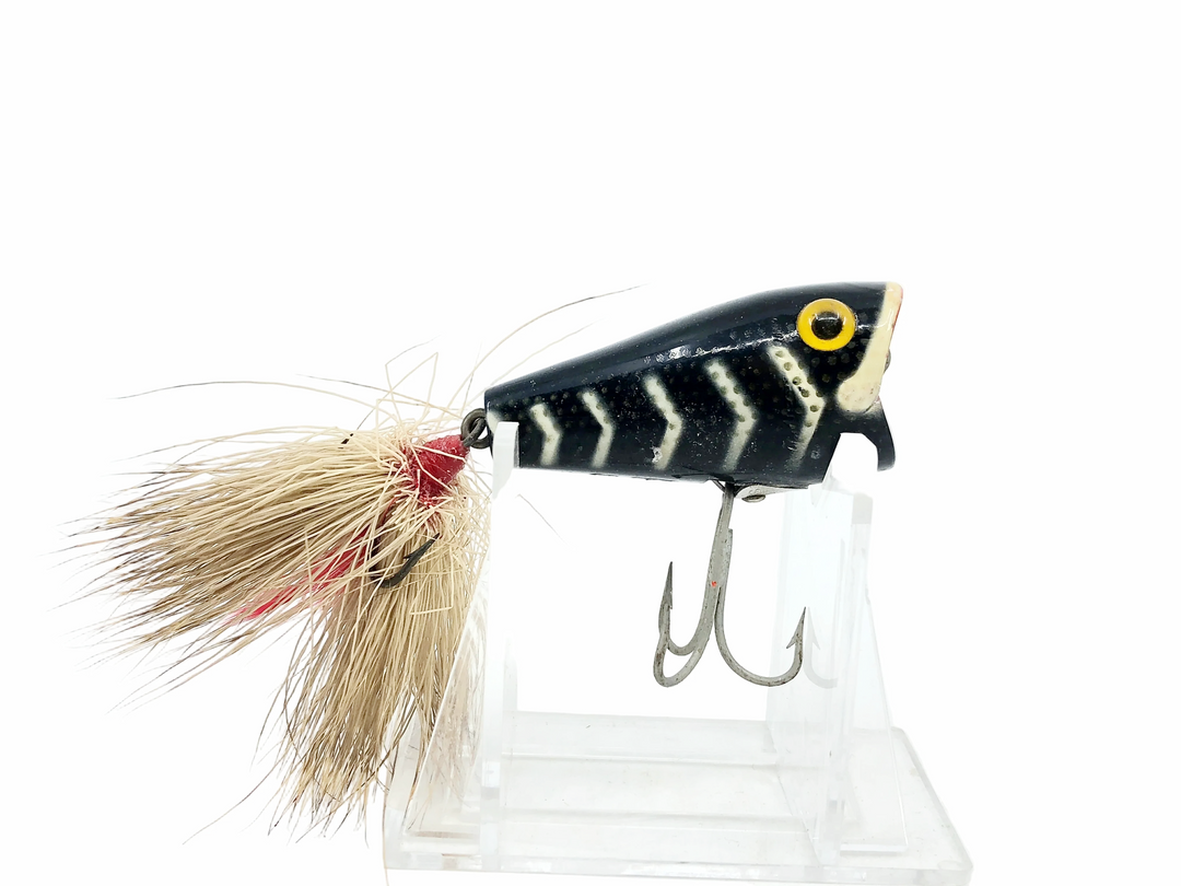 L & S Popper Bucktail Series 16BT, #44 Black Body/White Bars Color