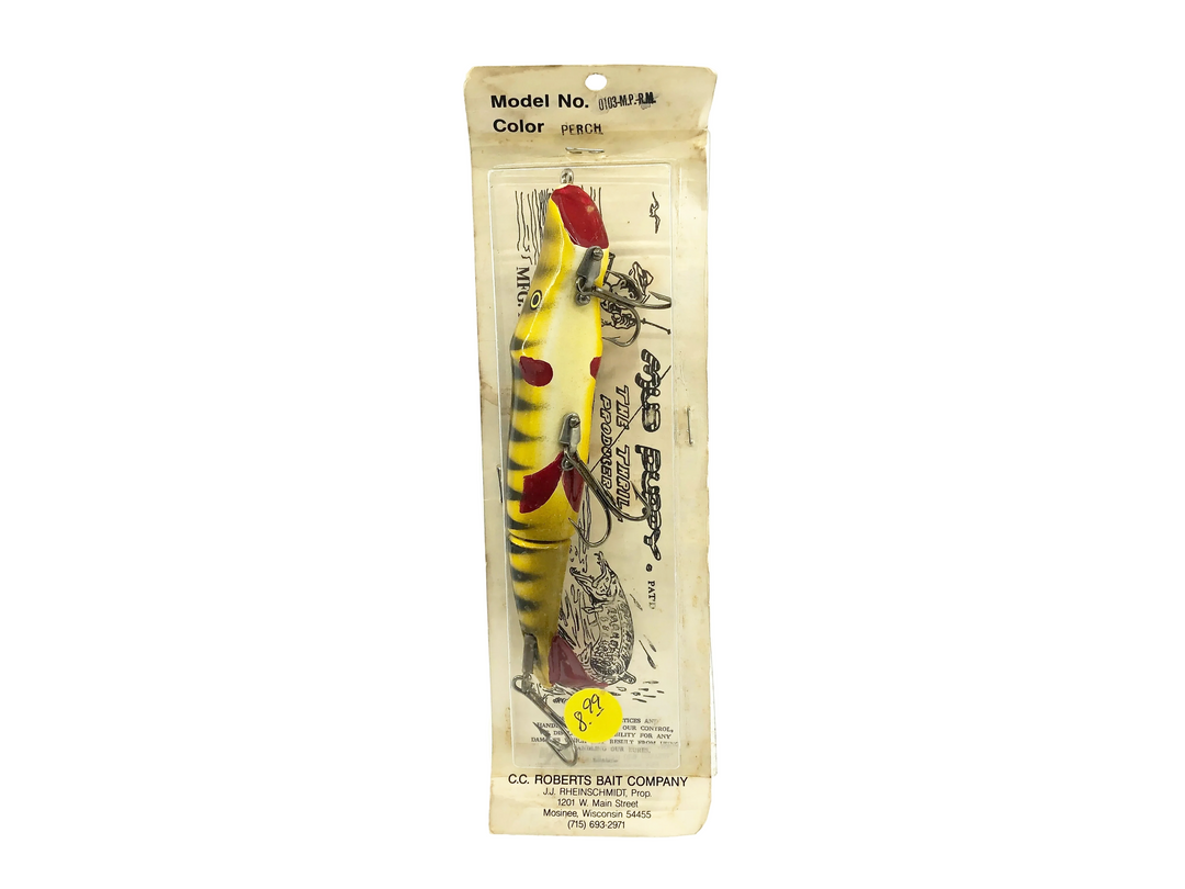 C.C. Robert's Mud Puppy River Surface Bait, Yellow/Black Ribs Color on Card