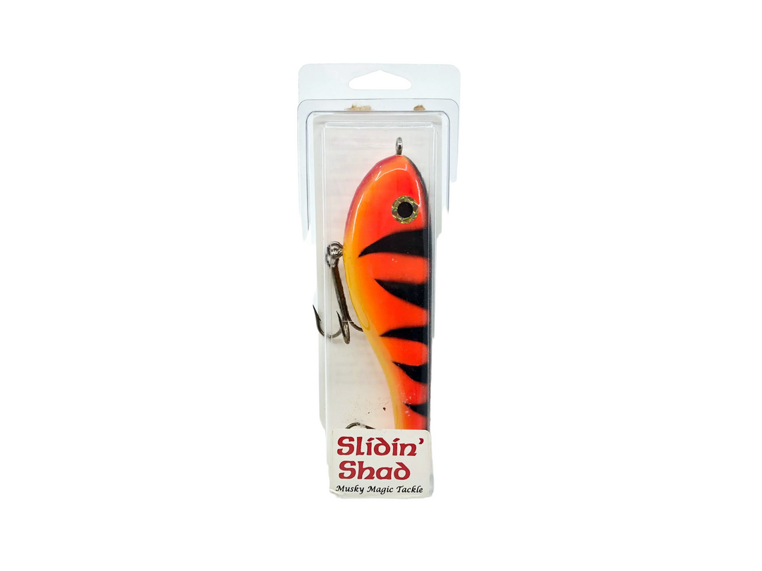 Musky Magic Tackle Slidin' Shad, Orange Tiger Color on Card
