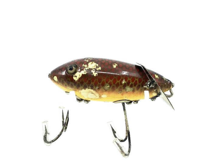 Heddon 1950 Midget Crab Wiggler, 9H Red Scale Color