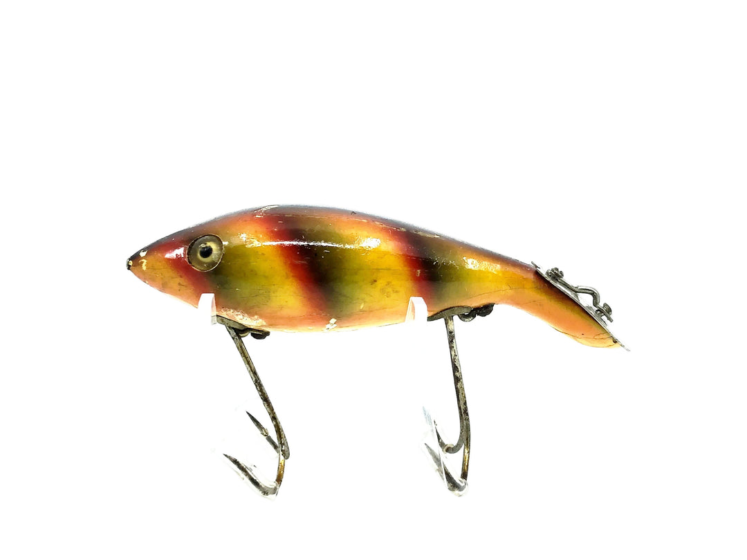 Heddon Wooden 5000 Tadpolly, 9A Yellow Perch (bar perch) Color, L-Rig, Heart Shape Lip
