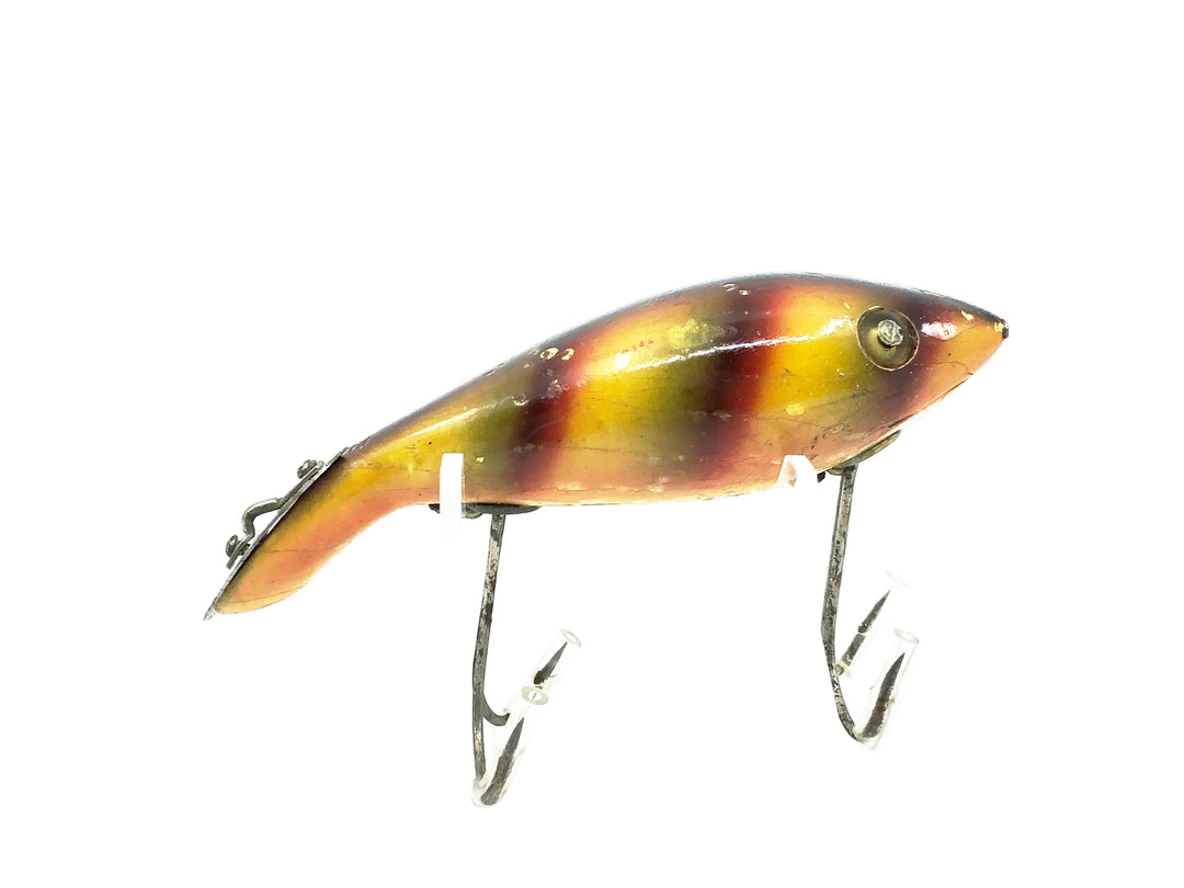 Heddon Wooden 5000 Tadpolly, 9A Yellow Perch (bar perch) Color, L-Rig, Heart Shape Lip