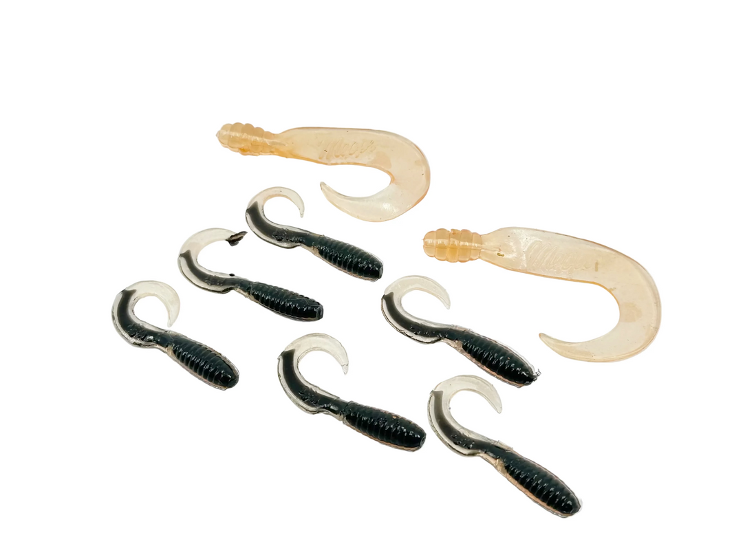 Vintage Mister Twister & Mepps Grub Tail Soft Baits, 8ct