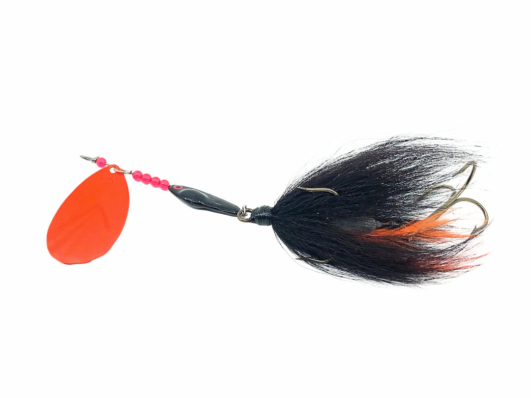 Weighted Head Musky Bucktail Spinner 1oz, Orange & Black Color