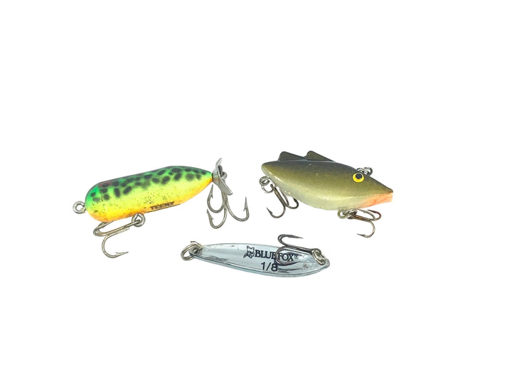 Flyrod Trio: Heddon, Bill Norman, Blue Fox - Teeny Torpedo,  Tiny-N-Tracer, Spoon