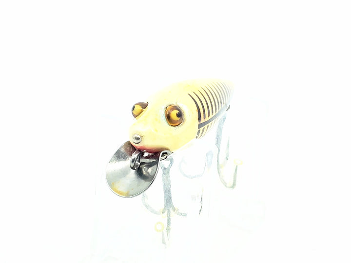 Heddon Wooden River Runt 110, XBP Pearl & Black Shore Minnow Color - Very Good Condition
