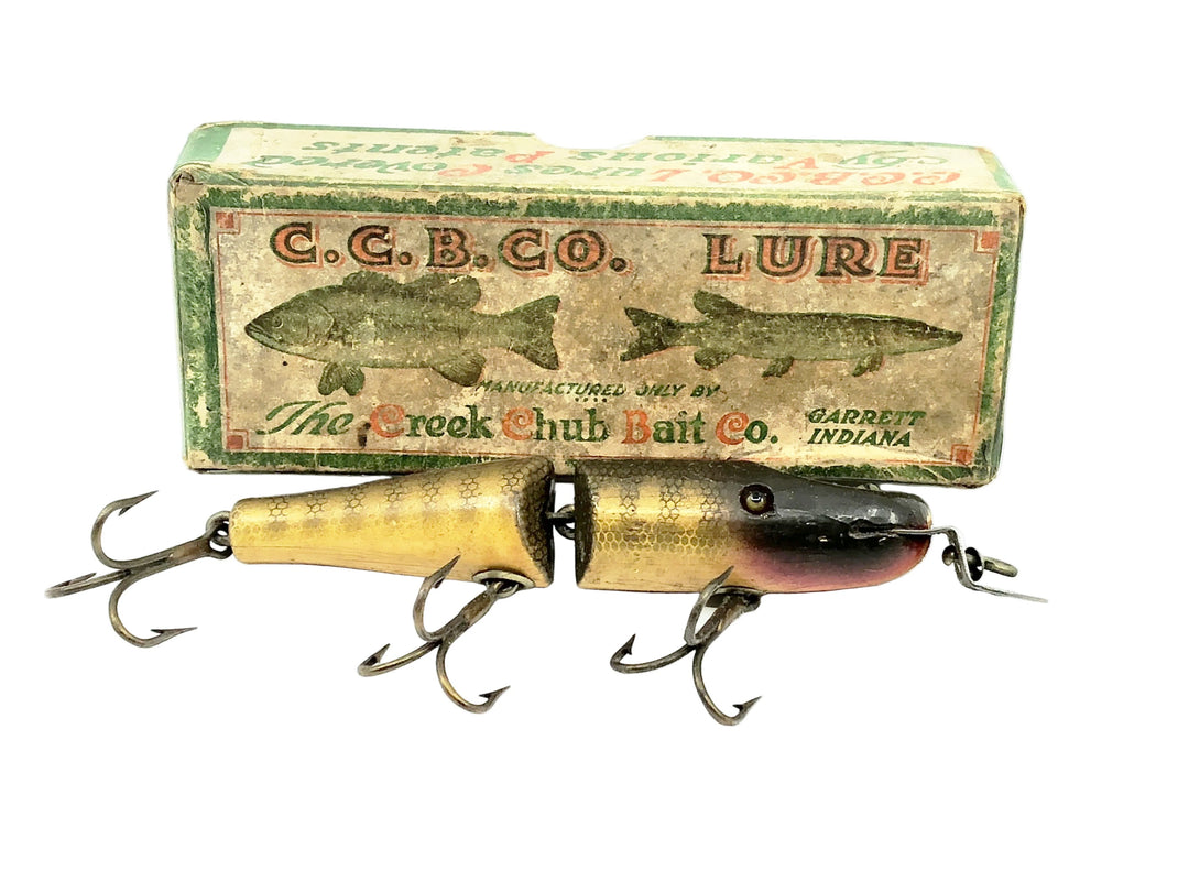 Creek Chub 2600 Jointed Pikie, 2600 Pikie Scale Color with Box - Vintage Wooden Version with glass eyes