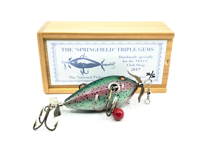 T.R Fish Custom Lures & Blank NFLCC Collectors Club 2017 Limited Edition Club Lure "Springfield" Triple Gems, Rainbow Trout w/Box