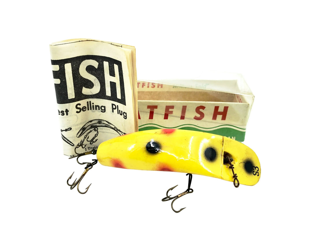 Helin Flatfish S3, Y Yellow/Dots Color w/Box - Pre-1963, Great Condition!