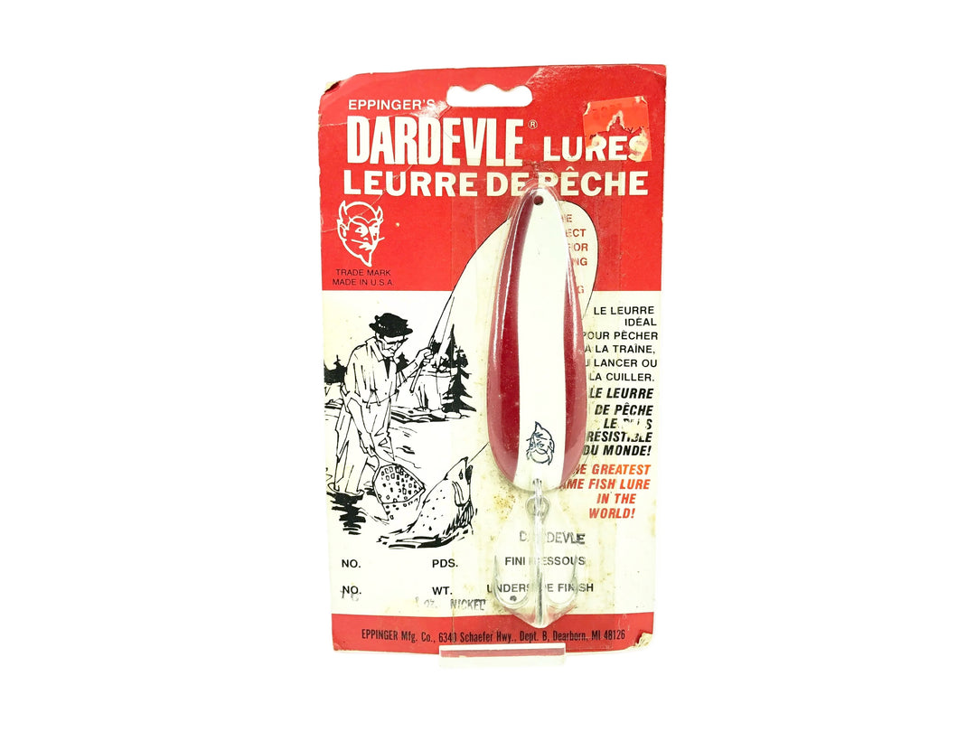 Eppinger Dardevle No.16 1oz, Red/White Color on Vintage Card