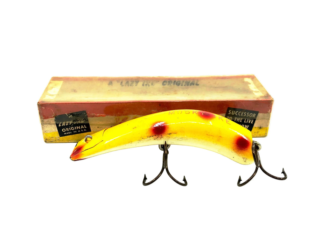 Kautkzy Wooden Lazy Ike Muskie Ike, YS Yellow Spotted Color w/Box