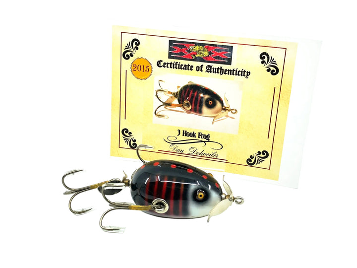 Musky Dan (XXX Lures) Kent Frog, White Head/Red & Black Bars Color w/COA