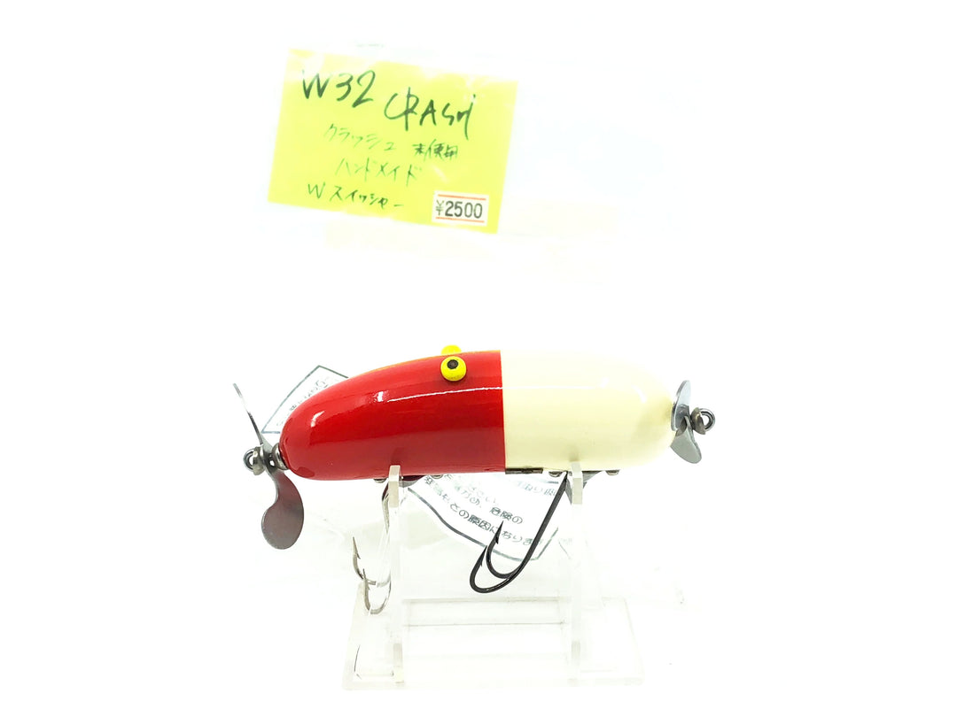Japanese W32 CRASH Handmade Swisher Lure, White/Red Color in Bag