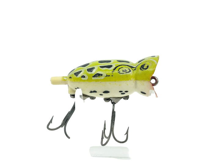 Arbogast Hula Popper 3/8oz, Seein's Believin Leopard Frog Color - Side Stencil