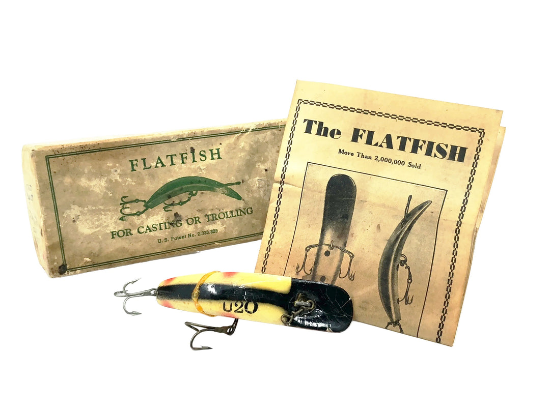 Vintage Helin Flatfish U20, WB White/Red/Black Tip Color w/Box - 1945