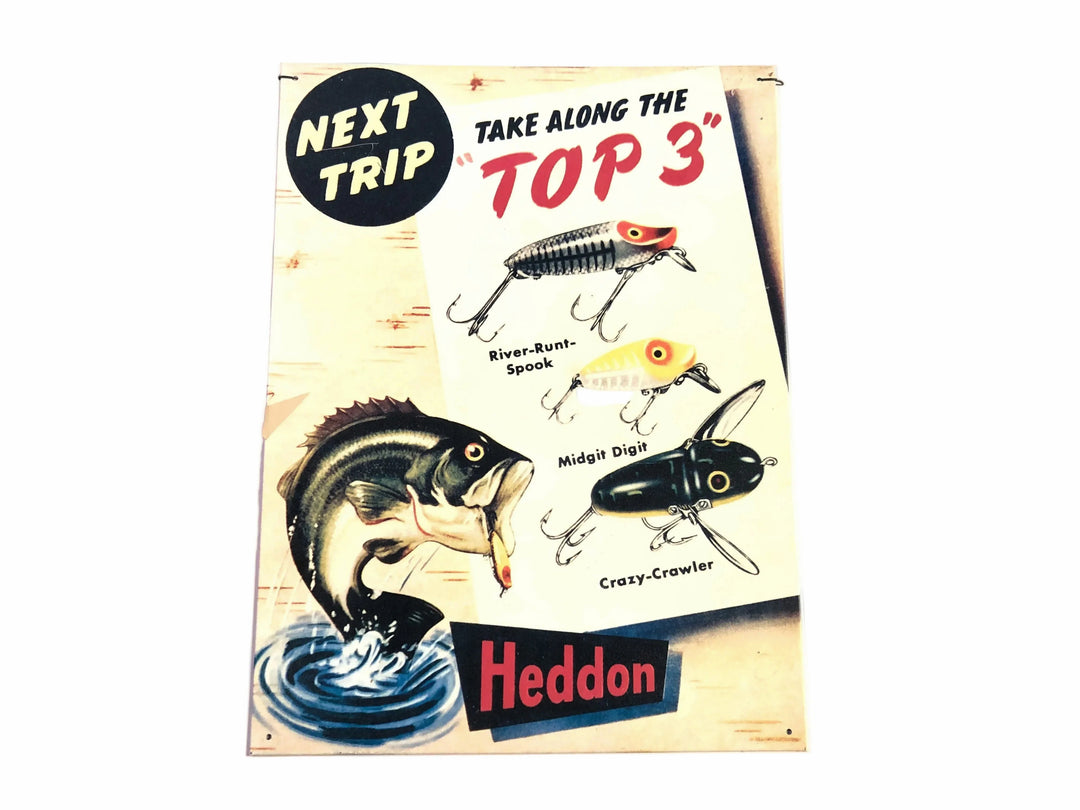 Heddon Top 3 Vintage Reproduction 13 1/2x12" Aluminum Sign