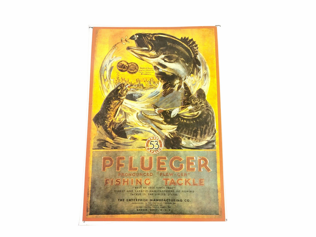 Plfueger Fishing Tackle Vintage Reproduction 16"x10 3/4" Aluminum Sign