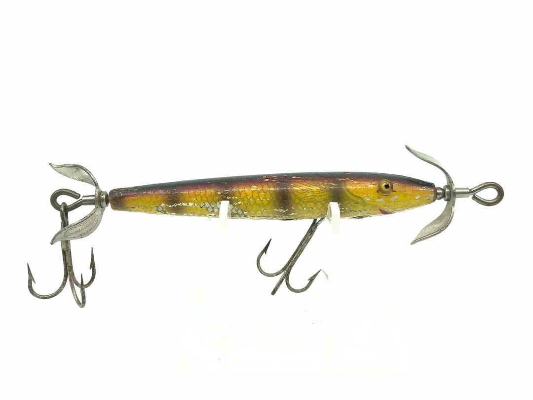 Shakespeare Slim Jim Vintage Wooden Lure, Photo Finish Yellow Perch Color
