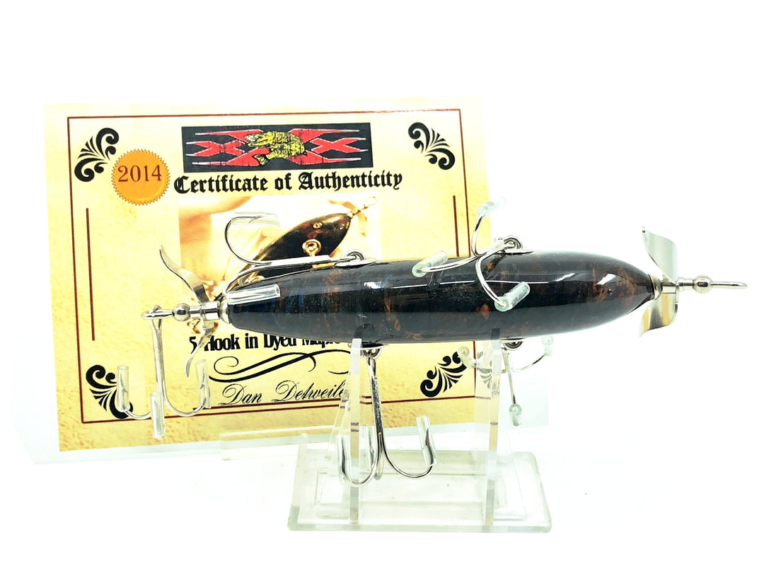 Musky Dan (XXX Lures) 5 Hook Minnow, Dyed Maple Burl w/COA