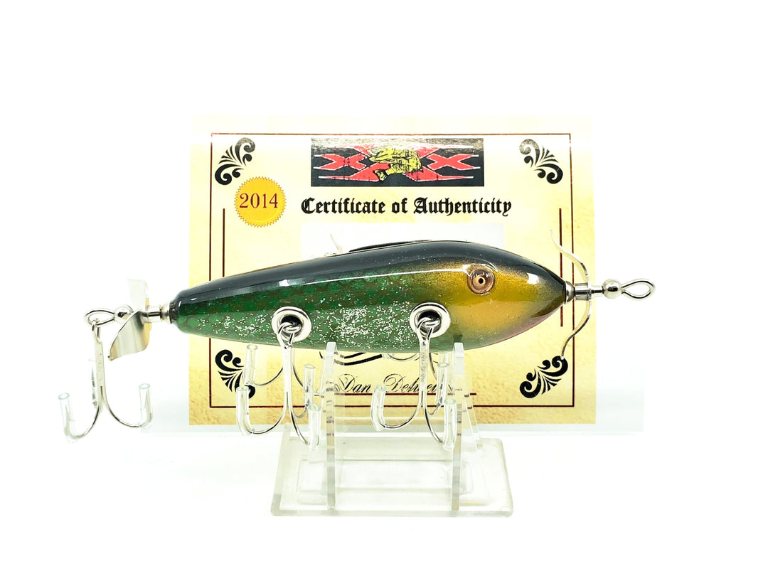 Musky Dan (XXX Lures) 5 Hook Minnow, Green/Gold/Glitter w/COA