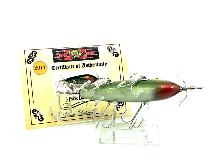 Musky Dan (XXX Lures) 5 Hook Minnow, Green/Gold/Glitter w/COA
