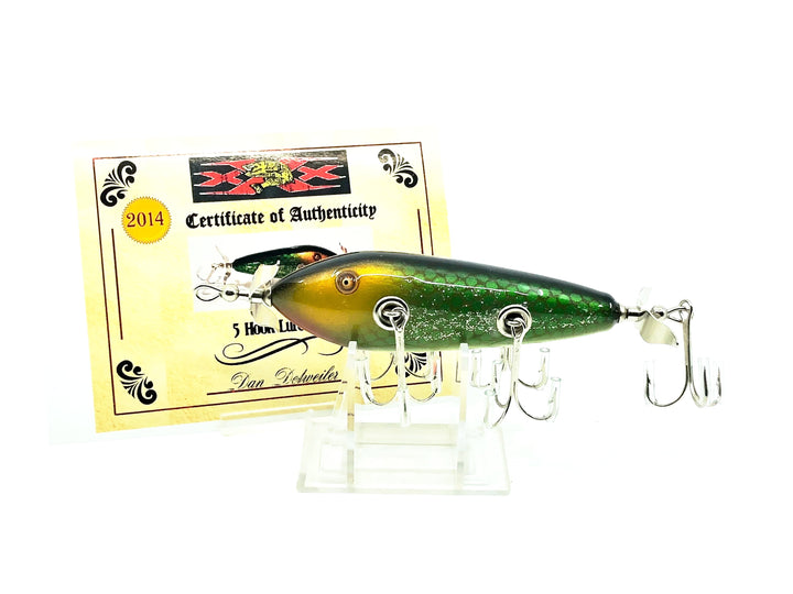 Musky Dan (XXX Lures) 5 Hook Minnow, Green/Gold/Glitter w/COA
