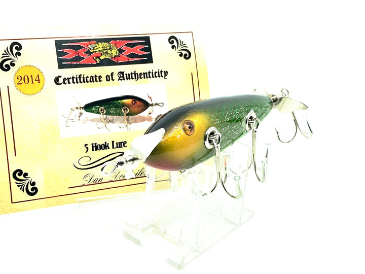 Musky Dan (XXX Lures) 5 Hook Minnow, Green/Gold/Glitter w/COA