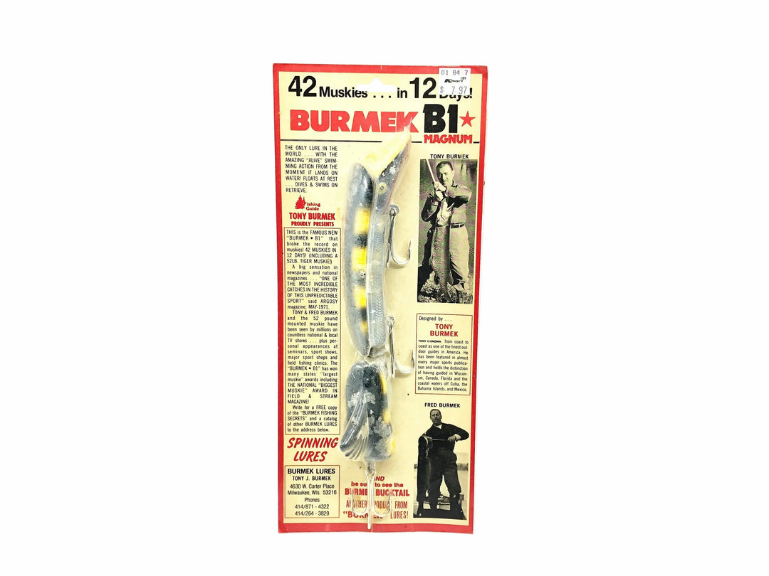 Tony Burmek B1 Magnum Musky Lure, Yellow Perch Color New on Card Old Stock