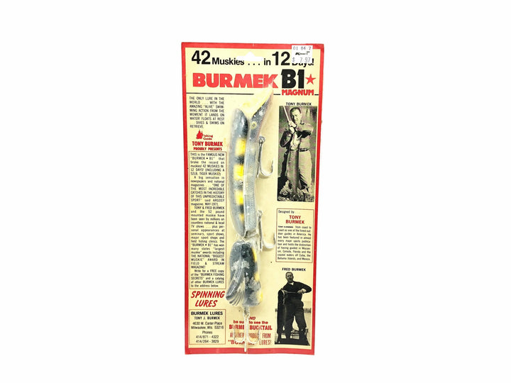 Tony Burmek B1 Magnum Musky Lure, Yellow Perch Color New on Card Old Stock