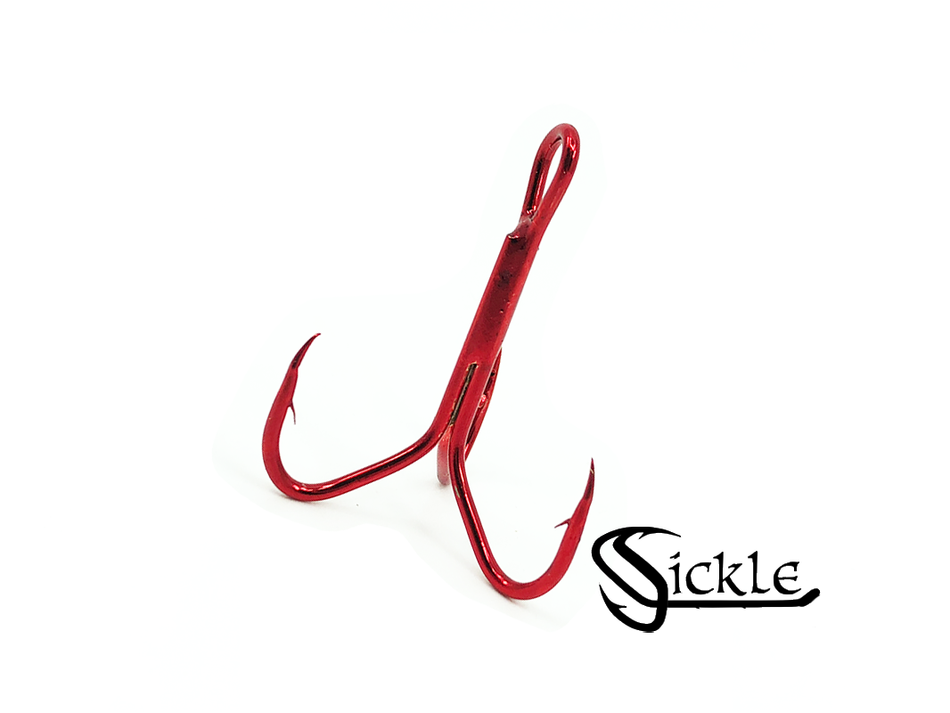 Matzuo American Treble Sickle Hook Size 3/0 Qty 25 Hooks, Red Chrome Color