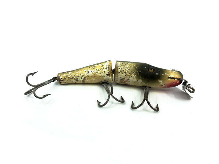 Creek Chub 2600 Jointed Pikie, 2618 Silver Flash Color - Vintage Wooden Version with glass eyes & Military Stencil