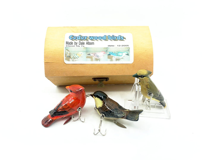 D.A Lures of Western Pennsylvania, Cedar Wood Birds Series, Cardinals and a Sparrow Contemporary Lure with Box