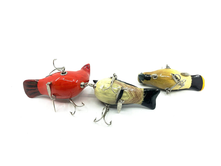 D.A Lures of Western Pennsylvania, Cedar Wood Birds Series, Cardinals and a Sparrow Contemporary Lure with Box
