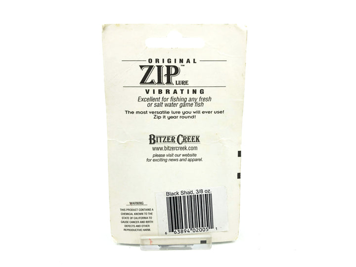 Bitzer Creek Original Zip Lure 3/8oz, Black Shad Color on Card