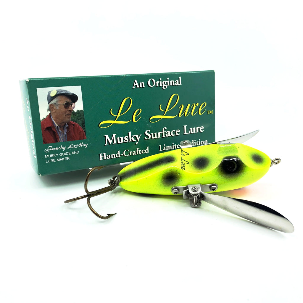 Le Lure Musky Surface Lure, Creeper Type Lure, Chartreuse Black Spots – My  Bait Shop, LLC