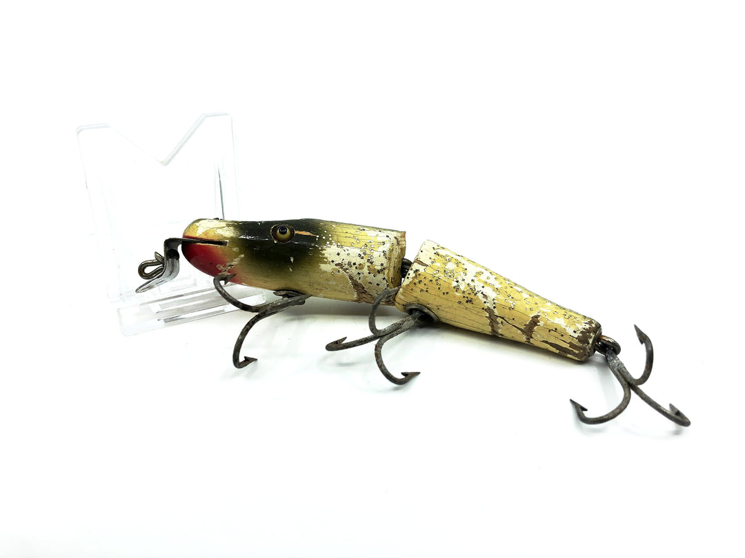 Creek Chub 2600 Jointed Pikie, 2618 Silver Flash Color - Vintage Wooden Version with glass eyes & Military Stencil