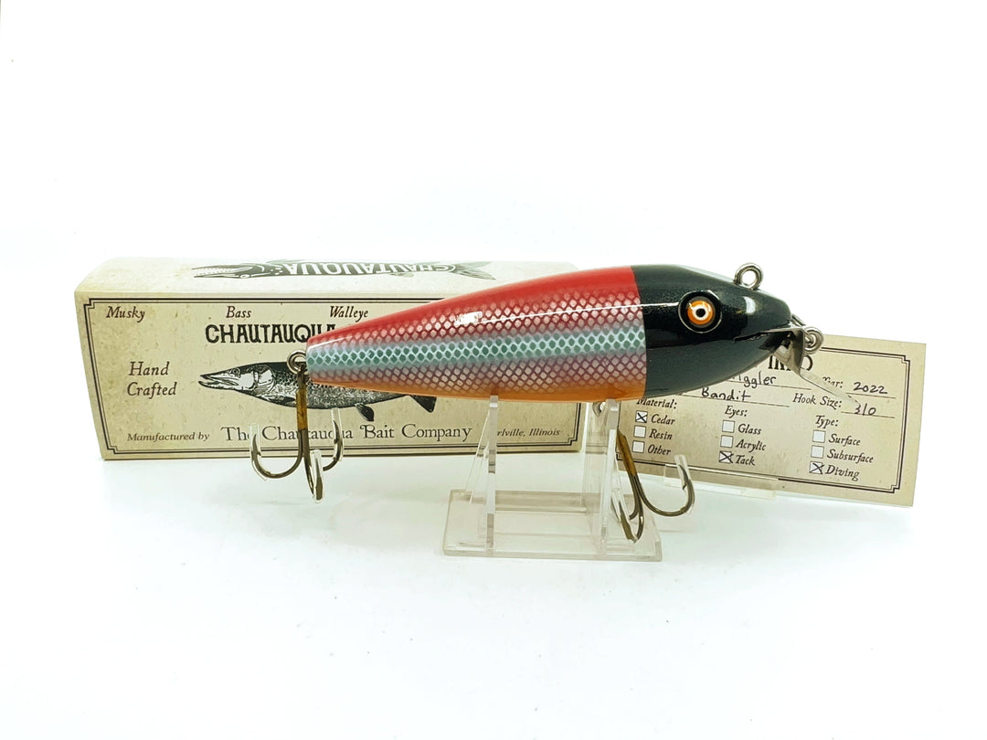 Chautauqua Wooden Magnum Wiggler, Red Bandit Color Custom Lure