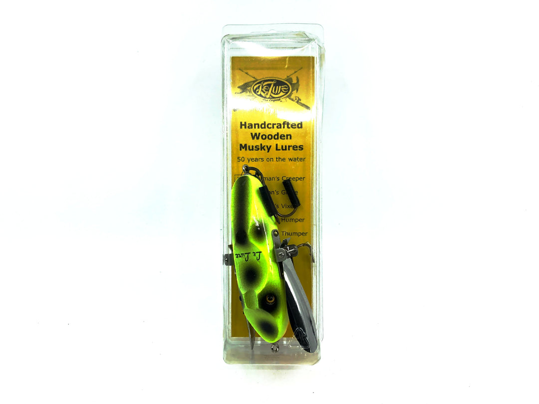 Le Lure Musky Surface Lure, Creeper Type Lure, Chartreuse Coachdog Color with Card
